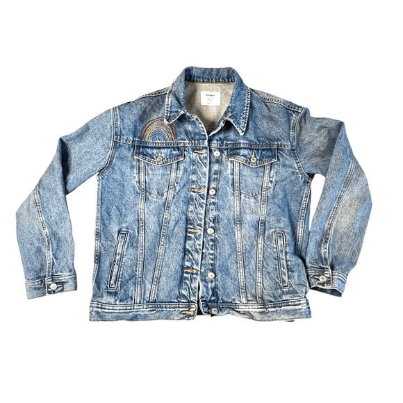 Old Navy Boyfriend Trucker Rainbow Denim Jean Jacket Blue sz MEDIUM - Picture 4 of 10